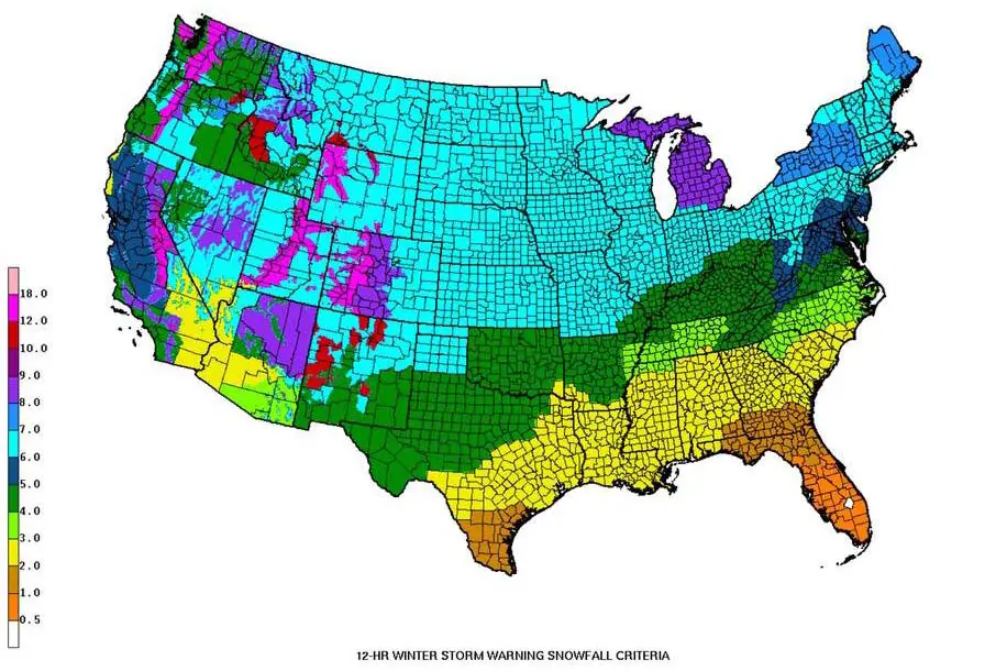 mapa de criterios de alerta de tormentas invernales