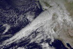 Vista por satélite de formaciones nubosas sobre la Tierra.