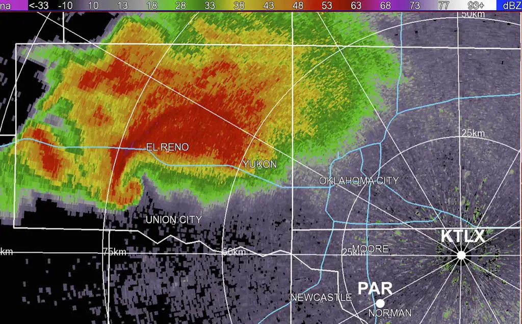 imagen de radar del tornado de el reno