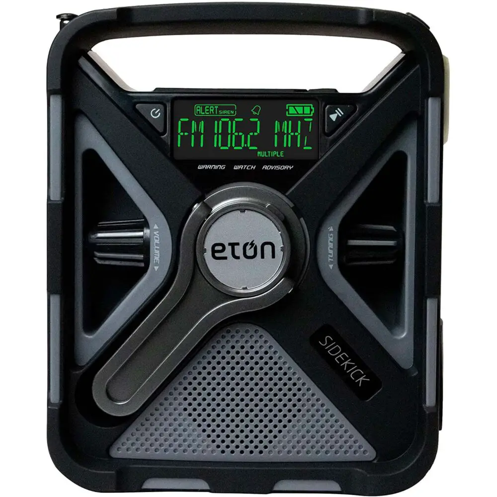 Eton Sidekick emergency weather radio with digital display.