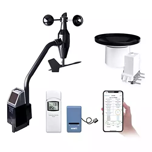 ECOWITT Weather Station, Wi-Fi Gateway with Wireless Solar Powered Anemometer, Self-Emptying Rain Gauge and Outdoor Thermometer&Hygrometer Sensor, APP Remote Monitoring and Alerts for Home GW1102