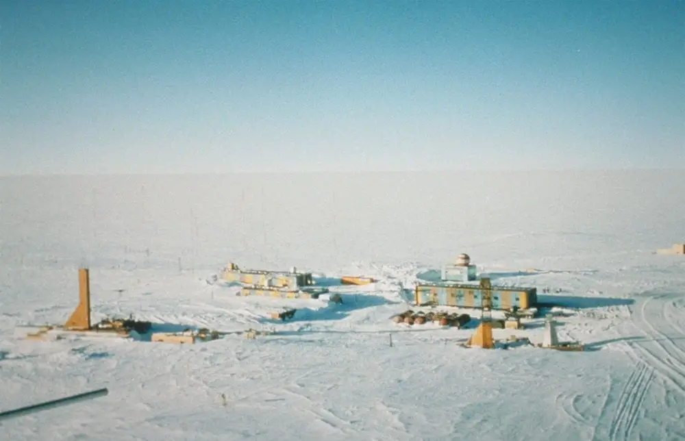 Photo of Vostok station, where  the coldest temperature ever recorded occurred.
