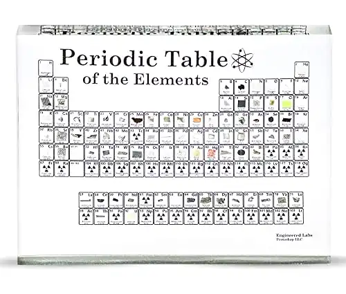 Heritage Periodic Table of Elements, tillverkad i USA, periodiskt system i akryl med verkliga prover