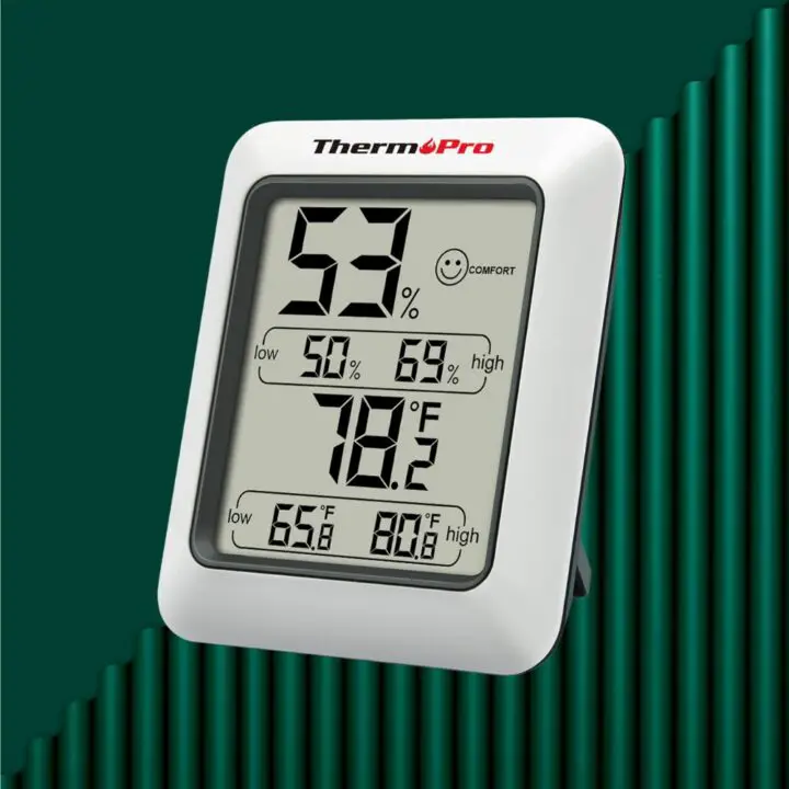 ThermPro digital thermometer and hygrometer display.