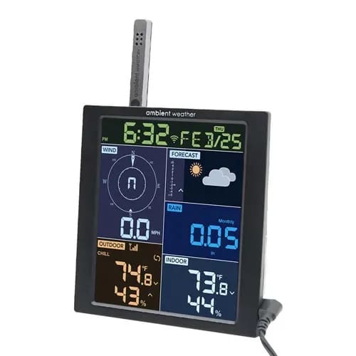 ws-1965_console Digital weather station display showing temperature and forecast.